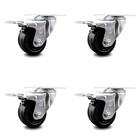 Service Caster 3.5 Inch Phenolic Swivel Top Plate Caster Set with Total Lock Brake SCC SCC-TTL20S3514-PHR-4